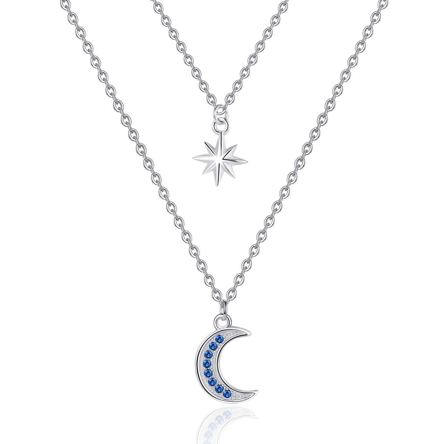 Collier croissant de lune bleu argent tendance bohème chic