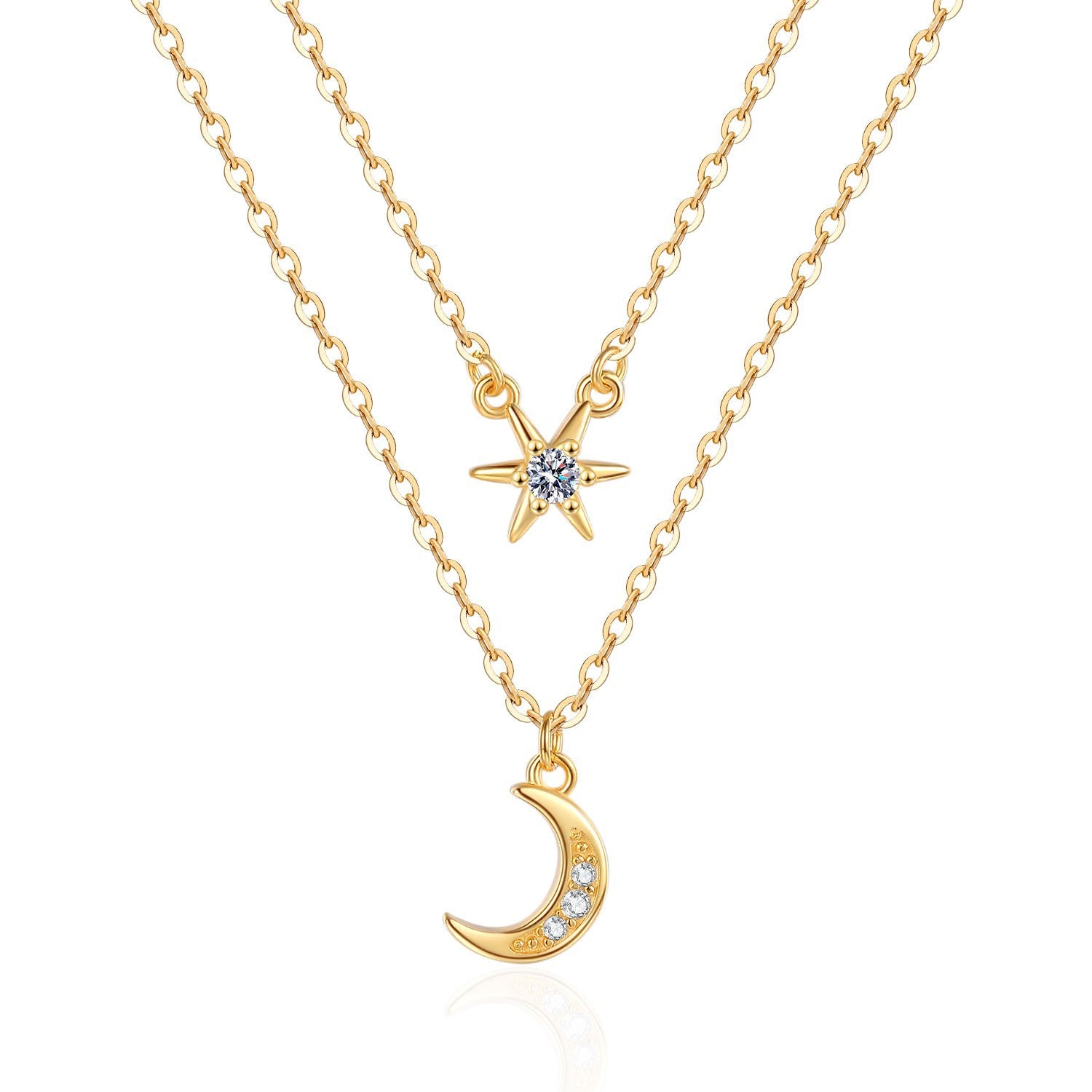 Collier double croissant de lune or tendance bohème chic