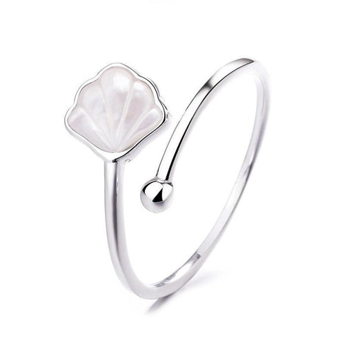 Bague en coquillage argent blanc nacré bohème chic - BohemeForever