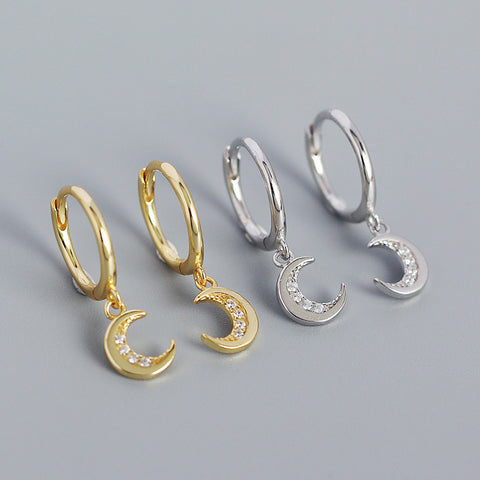 Boucles d'oreilles lune et étoile argent