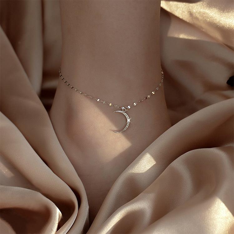 Bracelet de cheville or argent croissant de lune bohème chic