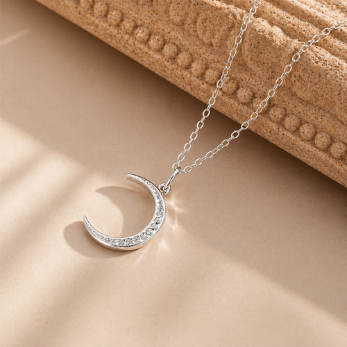 Collier croissant de lune strass bohème chic