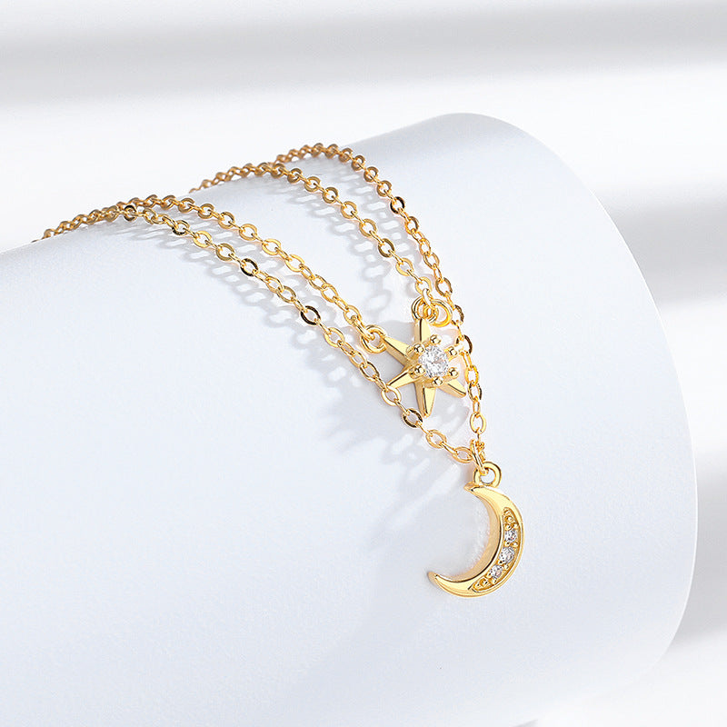Collier double croissant de lune or tendance bohème chic
