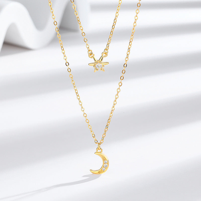 Collier double croissant de lune or tendance bohème chic