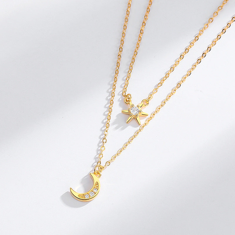 Collier double croissant de lune or tendance bohème chic