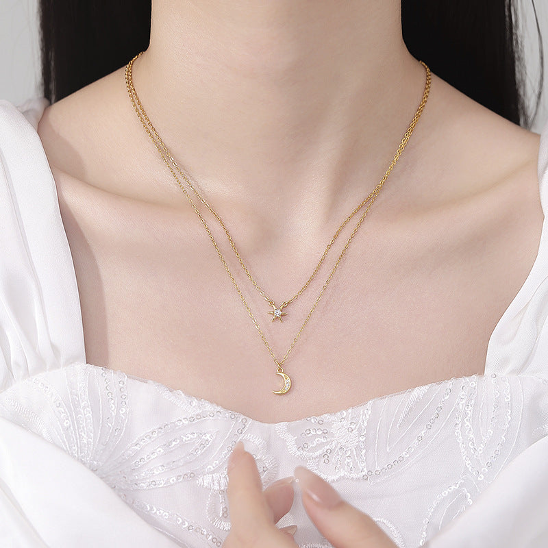 Collier double croissant de lune or tendance bohème chic