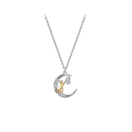 Collier croissant de lune or chat bohème chic