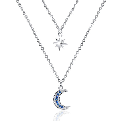 Collier croissant de lune bleu argent tendance bohème chic