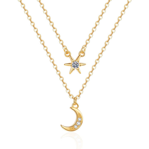 Collier double croissant de lune or tendance bohème chic