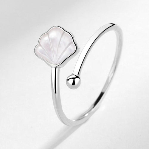 Bague en coquillage argent blanc nacré bohème chic - BohemeForever